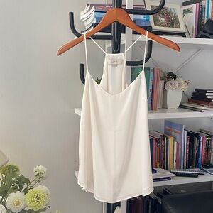 Ann Taylor LOFT XS Petite Ivory Lined Sleeveless Top Scalloped Neckline